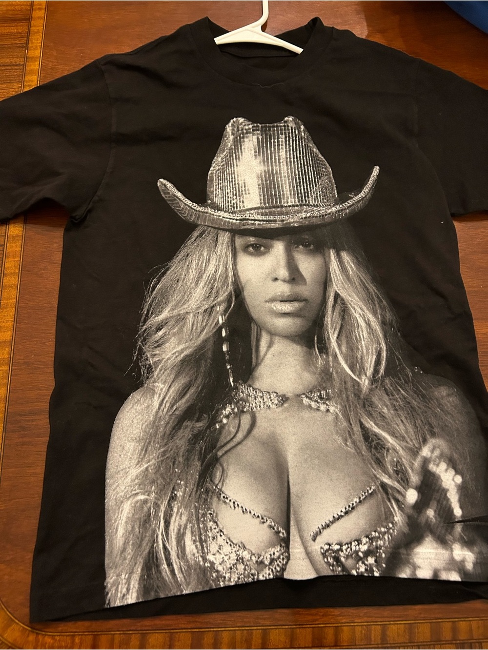 Black Graphic Short Sleeve Tee with Sequin Cowgirl Print